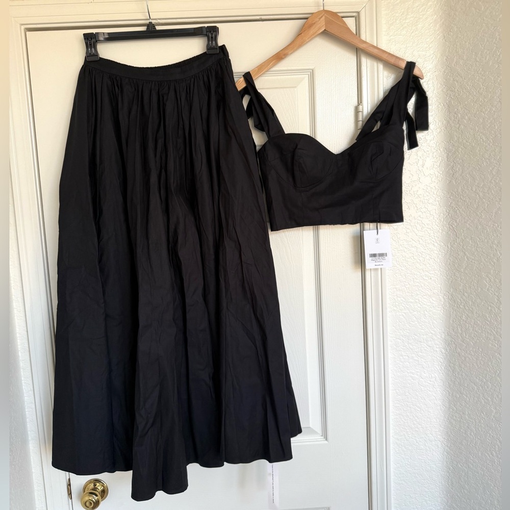 NWT Reformation Magnolia Two Piece Skirt Set Midi Skirt And Top Size 8 Black - Picture 3 of 8